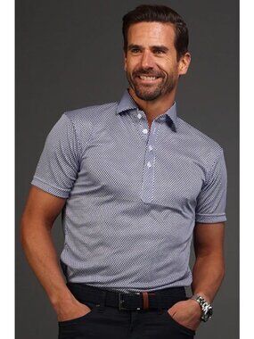 Mens Blue & White Checkered Dress Collar Polo Shirt By Collars & Co Size Large